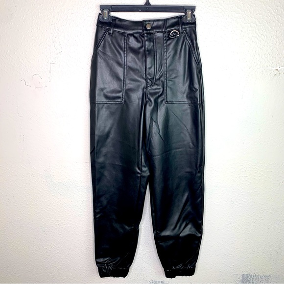H&M Pants & Jumpsuits Hm Black Faux Leather Utility Joggers E324